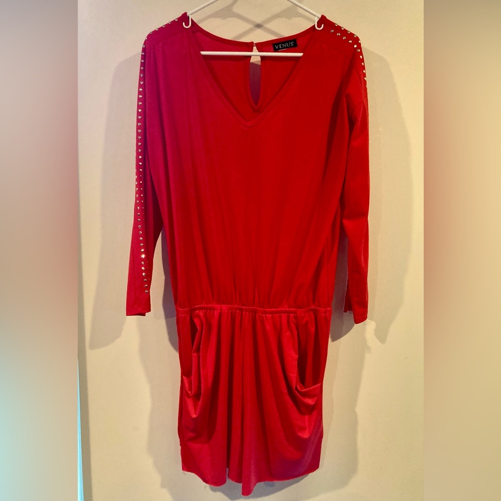Red Romper with Studded Sleeves